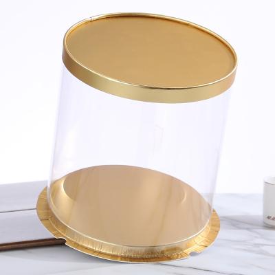 China Retailing Hot Round Wedding Shape Gold Color PET Clear PVC Birthday Cake Box 23*23*23 cm for sale