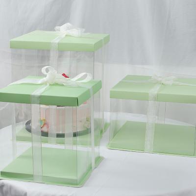 China Factory direct 26*26*24 cm PET rectangle wedding single light green birthday cake plastic box for sale