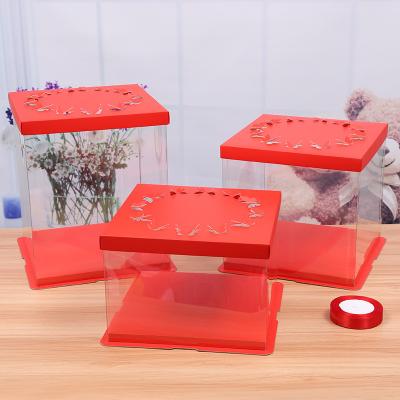 China New Arrival Clear Rectangular PVC PET Red Color Cake Box Bakery Packaging Cake Box Wholesaler Customized for sale