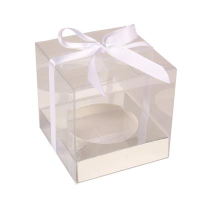 China Mini PET Clear Plastic Cupcake Box Individual Small Cupcake Box Packaging Rectangular PET Cake Box With Ribbon for sale