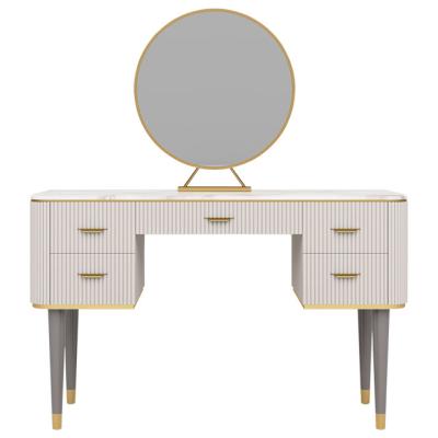 China Customized Modern Wood Top Marble Mirror Dressing Table With Stainless Steel for sale