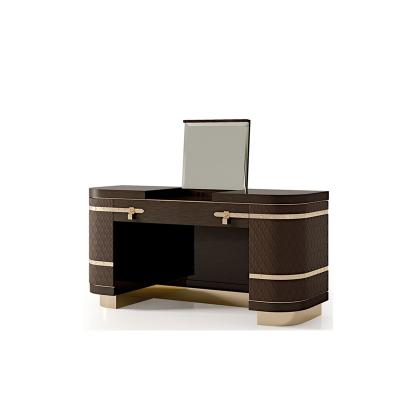 China Eco - Friendly Luxury Italian Designs Leather Cover With Round Mirror Dresser Table for sale