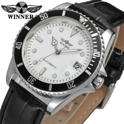 China WINNER 8066 high quality men's automatic wristwatches luxury leather band brand mechanical watches for sale