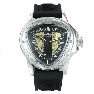 China WINNER 052 Automatic Mechanical Skeleton Wristwatch Top Brand Non-Specific Luxury Silver riangle Watch for sale