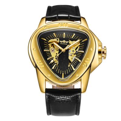 China WINNER Non-Specific Automatic Mechanical Men Watch Pack Sports Design Triangle Skeleton Wrist Watch Top Brand Luxury Gold Black for sale