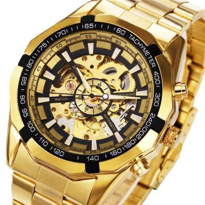 China WINNER Non-Specific Automatic Mechanical Men Watch Pack Sports Design Triangle Skeleton Wrist Watch Top Brand Luxury Gold Black for sale