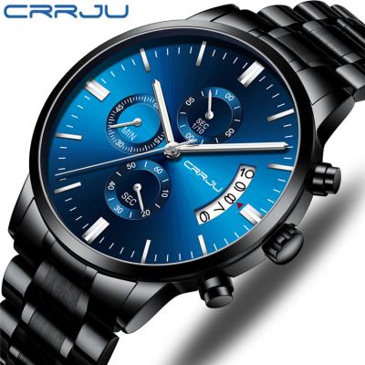 China Crrju 2273 new men's watches fashion waterproof watch men's top brand stainless steel quartz blue luxury men's casual sports watch for sale