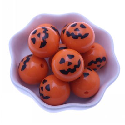 China Jewelry Making Wholesale 25mm Chunky Round Fashion Printing Pumpkin Wood Beads For Halloween Day for sale