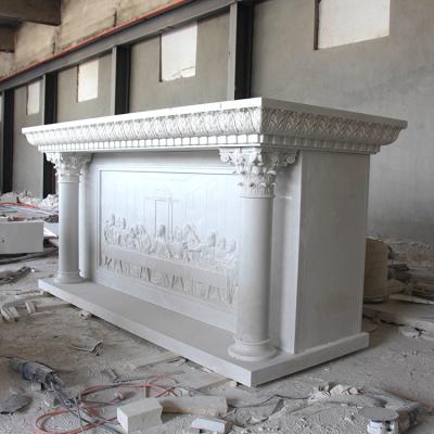 China Wall Processing Customization Hand Carved Natural Stone Marble Altar Table Church Altar for sale