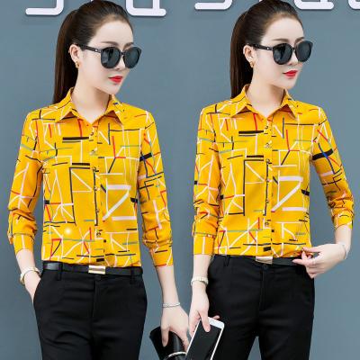 China Breathable Spring Korean Style Women Sheath Long Plaid Print Shirts Tops Slim Fit Plus Size Chiffon Shirts Clothing Manufacturer for sale