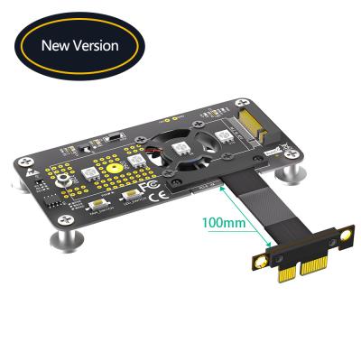 China PCI- E X1 to M.2 NVME NGFF SSD Adapter Extension Cable With Cooling Fan and Automatic Discoloration LED. for sale