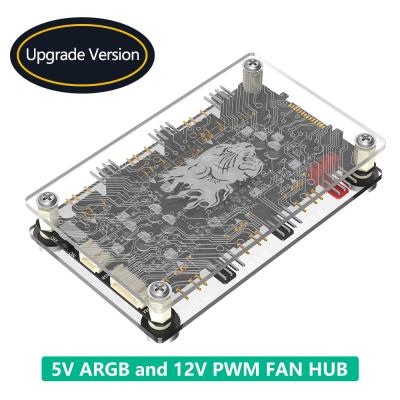 China 12 Ports 3Pin DC 5V ARGB und 12V 4Pin PWM Fan Hub Breakout Board mit Erweiterungskabel 5V ARGB und 12V PWM DC Fan Hub mit Acrylgehäuse und magnetischem Standoff für ASUS/MSI 5V 3Pin LED Controller zu verkaufen