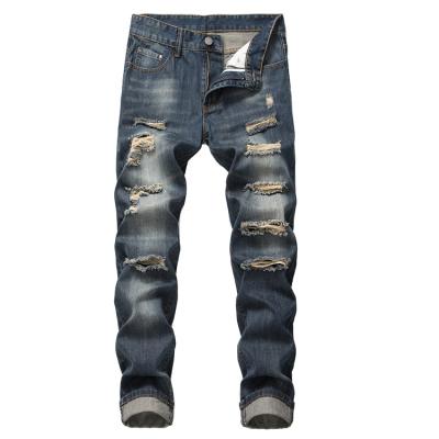 China 2021 hot sale men's breathable ripped jeans slim fit jeans for men's new men's slim fit ripped pants for sale