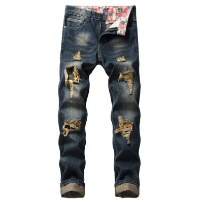 China 2021 new fashion men's breathable ripped jeans slim fit jeans for men nostalgic ripped pants for sale