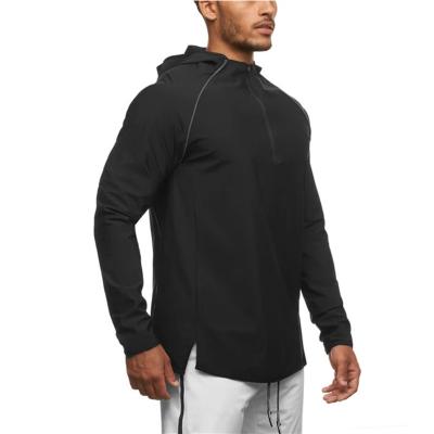 China Custom Anti-Wrinkle Raglan Sleeve T-Shirt Gym 1/4 Zipper Hooded Sweatshirt Fishing Shirts For Men Long Sleeve Sporty Shirts for sale