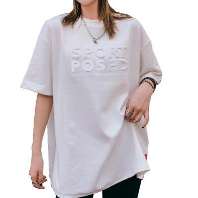 China Anti-Wrinkle Street Wear Fashion Cotton Women's T-Shirts Oversized Emboss Custom Embossed T-Shirt Mens Premium T-Shirts Graphics for sale