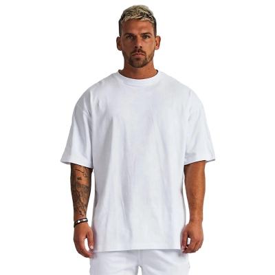 China Anti-wrinkle fashion design luxury quality cotton loose fit little drop shoulder brand white men's T-shirt oversized for sale