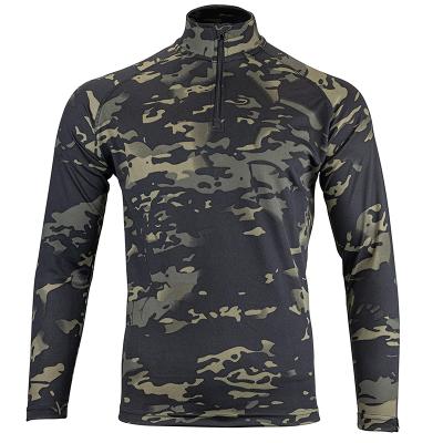 China Men's 1/4 Zipper Long Sleeve Anti-Wrinkle T-shirt Combat Tactical Military Shirt Style Male Camouflage T-Shirt With Zipper for sale