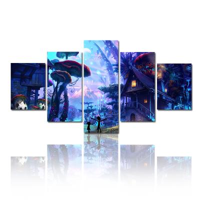 China Abstract Fantasy Fairy Tale World 5 PCS Group Canvas Waterproof+ECO-Friendly Painting Modern Wall Art Decoration For Kids Room for sale