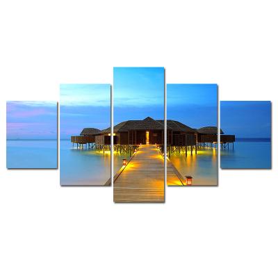 China Custom Size 5 PCS Natural Seascape Waterproof+ECO-Friendly Dropshipping Art Canvas Painting Paintings For Living Room Wall Decor for sale