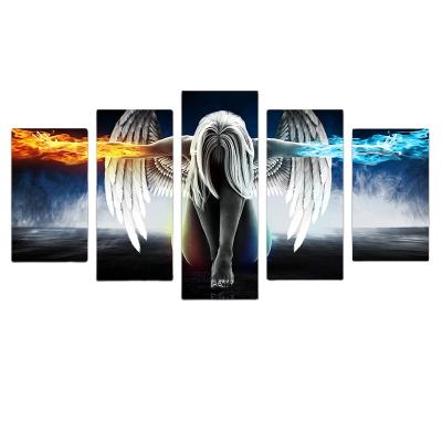 China Waterproof+ECO-Friendly 5 Pcs Modern Painting Anime Angel Girl Wings Poster Prints On Canvas Wall Art Picture For Living Room Home Decor No Frame for sale