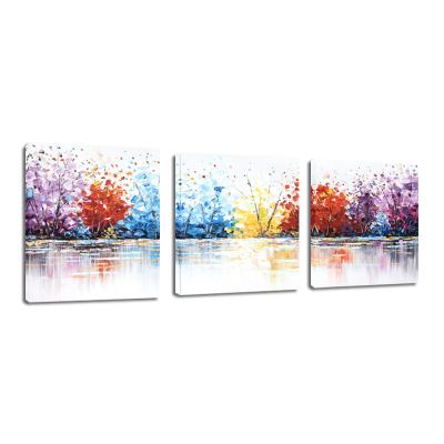 China Waterproof+ECO-Friendly Oil Painting 3 Pcs Color Abstract Landscape Texture Knife Painting Heavy Print On Canvas Wall Art Decor For Living Room for sale