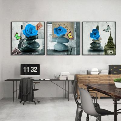 China Waterproof+ECO-Friendly Nordic Style Retro Blue Rose Flower Canvas Print Painting Modern Wall Art Posters And Pictures For Living Room Decoration for sale