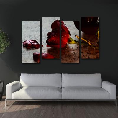 China Waterproof+ECO-Friendly Drop Shipping Beautiful 4 Panel Modern Red Mounted Canvas Painting Modern Wall Art Decoration For Living Room Bedroom Office for sale