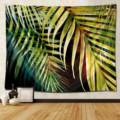 China Green Plants Wall Art Tapestry Bedding Decor Tropical Plam Leaves Prints Modern Wall Art Decor Beach Blanket Watercolor for sale