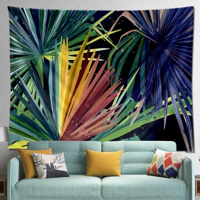 China Art Decor Sector Tropical Plam Leaves Tapestry Wall Hanging Bedding Green Plants Print Watercolor Beach Blanket For Dorm for sale