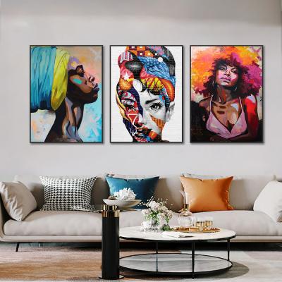 China Waterproof+ECO-Friendly 3 Panels Set Africa Color Women Canvas Painting Modern Art Living Room Wall Home Decoration Posters And Prints For for sale