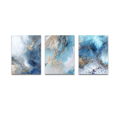 China Waterproof+ECO-Friendly Nordic Blue Abstract Seascape Oil Painting With Gold Leaves Picture Canvas Print Painting For Living Room Wall Dacor for sale