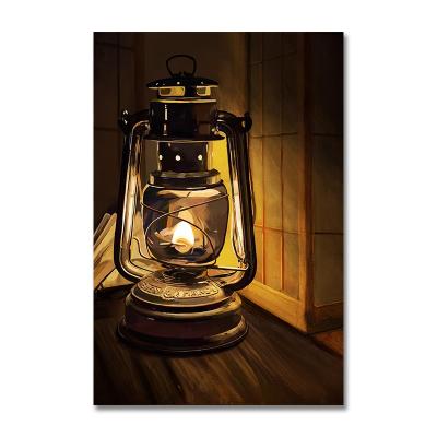 China Retro Oil Painting Wall Art Lit Kerosene Lamp Abstract Wall Paste Poster Canvas Print Art For Bedroom Living Room Decoration for sale