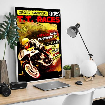 China Custom Waterproof+ECO-Friendly Rider Motorcycle Retro Full Size Canvas Print Wall Art Painting Abstract Poster For Room Decor for sale