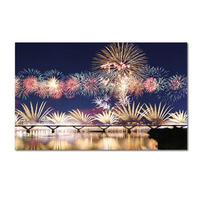 China Amazon Hot Selling Fireworks Night Bridge High Resolution Printing Original Cityscape Painting Modern Canvas Prints For Wall Art Decor for sale