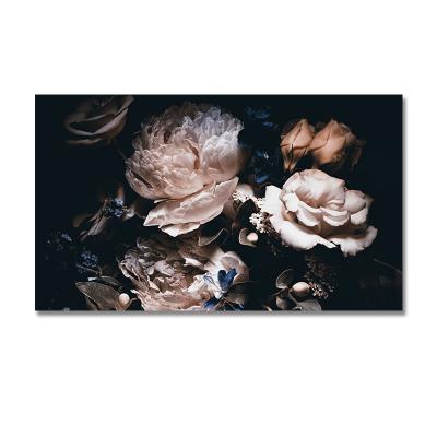 China Waterproof+ECO-Friendly Modern Romantic Peony Flower Canvas Painting Black Background HD Print Wall Decoration Art For Drop Shipping for sale