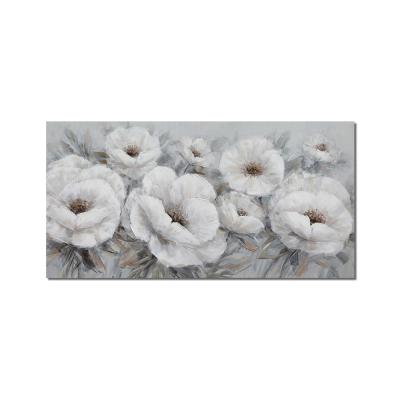 China Environmental Materials Light 100% 3D White Flowers Oil Painting Luxury Large Size Handmade Thick Texture Wall Arts For Room Decoration for sale