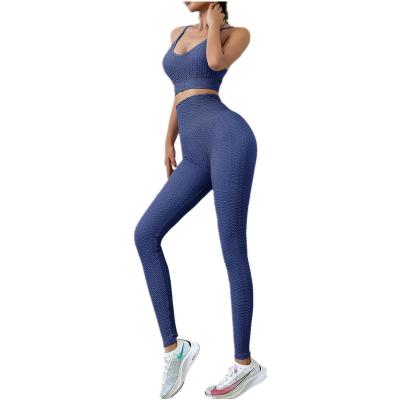 China Breathable Yoga Sets Bubble Cloth Fitness Sports Sets Hip Pants Gym Sets for sale