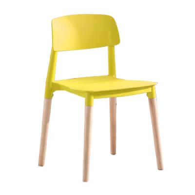 China High Quality PP Dining Room Furniture Seat Plastic Chairs Stacking Leisure Dining Chairs With Solid Wood Legs for sale