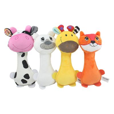 China Giraffe and Cow Animal Shape Soft Plush D110 Soft Cotton Stuffed Material Toy Dolery Giraffe and Baby Rattle PP Toy for sale