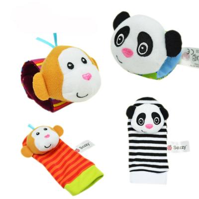 China Toy Monkey and panda soft style plush baby newborn infant rattles knit wrist rattle and foot socks S023F for sale