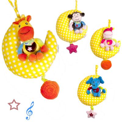 China Pull String Music Boxes Moon Music Pull Bell Baby Ride Blow Comfort Animal Doll for sale