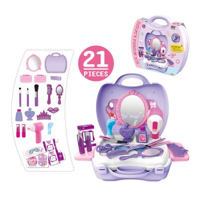 China Imitating Dress-up Pretend Play Makeup Beauty Princess Dressing Toy Set Table and Suitcase 2 in 1 Gift for Girls Children Kids Pink Style Origin for sale