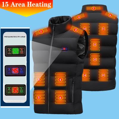 China Waterproof 15 Heating Zones Heated Vest Gilet Winter Outdoor Control Temperature USB Charging Waistcoat Warm Heated Clothes Vest for sale