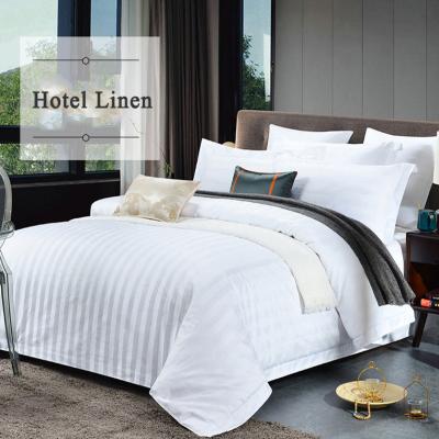 China Hotel Queen Size 300TC Five Star Striped Anti-Static 100% Cotton Pillow Case Bed Sheet Bedding Set for sale