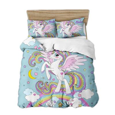 China Soft 3D Printing Unicorn Microfiber Pillow Cases Duvet Cover Set Twin Size Kids Bedding Set For Girls for sale