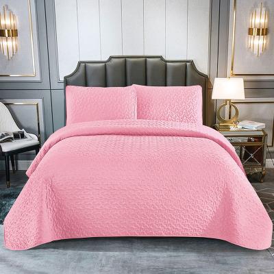 China Plain Wrinkle Polyester Bedspread Solid Color King Size Quilted Bed Spread for sale