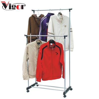 China Modern Mobile Double Rod Drying Rack Steel Drying Rack With Wheels for sale