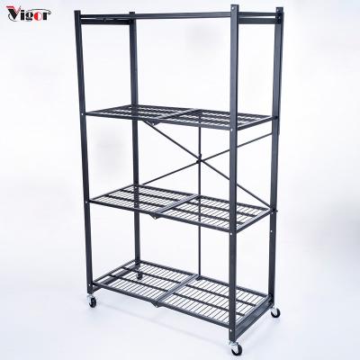 China Storage Shelving 4 Layers Multifunctional Folding Shelf Rack Storage With Wheels for sale