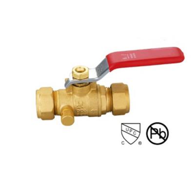 China COM X COM With Drain Ball Valve Brass with drain Forged Two Piece Body WOG With Compression strainer for sale